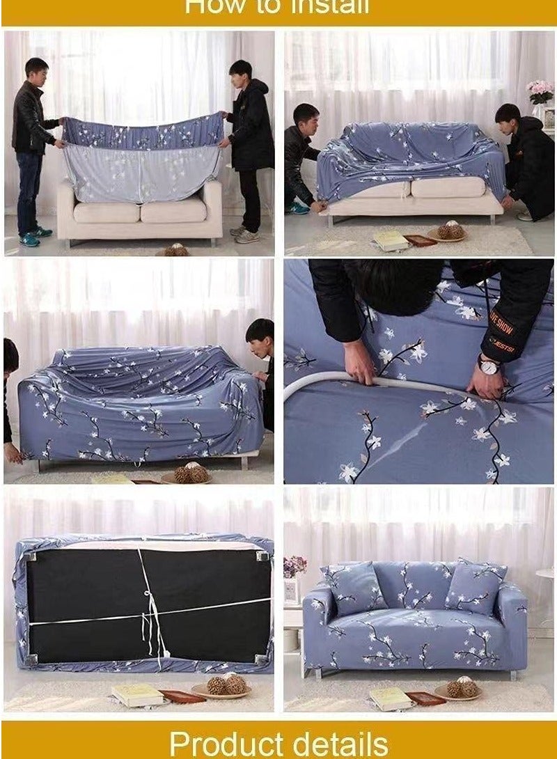 KASTWAVE Couch Covers for 3 Cushion Stretch Sofa Covers Slipcovers Fitted Furniture Protector Printed Sofa Cover Stylish Fabric Couch Cover with 1 Pillowcases (3-Seater 190-230cm) - Image 4