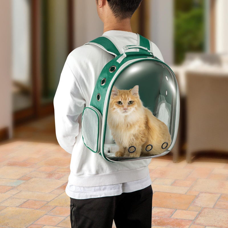 Transparent Bubble Cat Backpack Space Capsule Pet Carrier Backpack With Hard Shell Dome Breathable Mesh And Padded Straps Hands Free Travel Cat Bag Carrier Green - Image 5