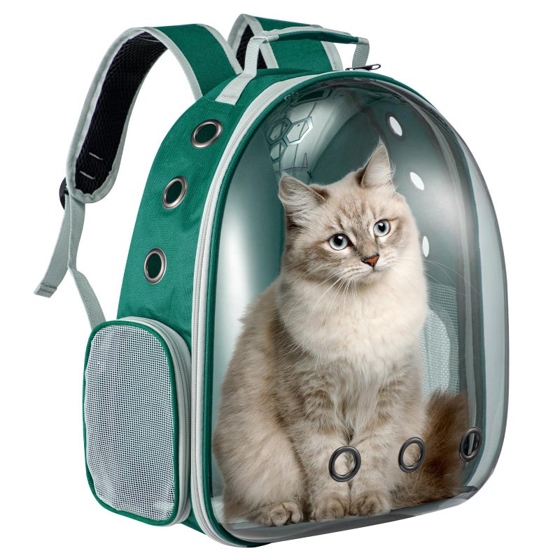 Transparent Bubble Cat Backpack Space Capsule Pet Carrier Backpack With Hard Shell Dome Breathable Mesh And Padded Straps Hands Free Travel Cat Bag Carrier Green - Image 1