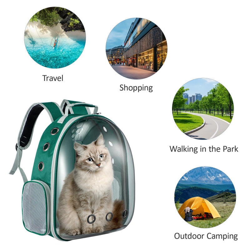 Transparent Bubble Cat Backpack Space Capsule Pet Carrier Backpack With Hard Shell Dome Breathable Mesh And Padded Straps Hands Free Travel Cat Bag Carrier Green - Image 4