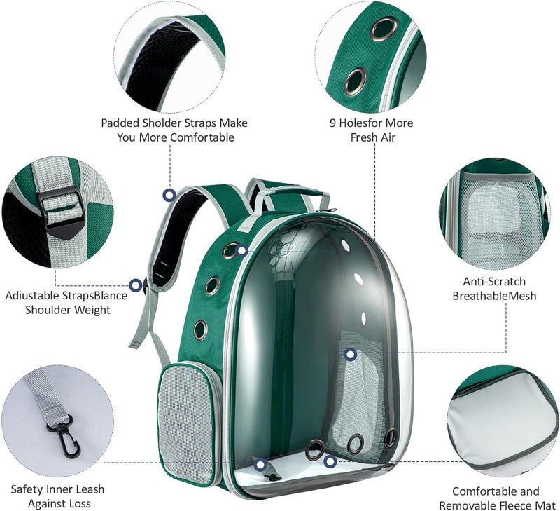 Transparent Bubble Cat Backpack Space Capsule Pet Carrier Backpack With Hard Shell Dome Breathable Mesh And Padded Straps Hands Free Travel Cat Bag Carrier Green - Image 3