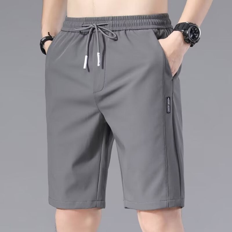 Loose Fit Mens Short Pants Summer 2024 Korean Style Elastic Five-Seven Length Fashionable High Waist Straight Leg Bamboo Fiber Light gray  - Image 2