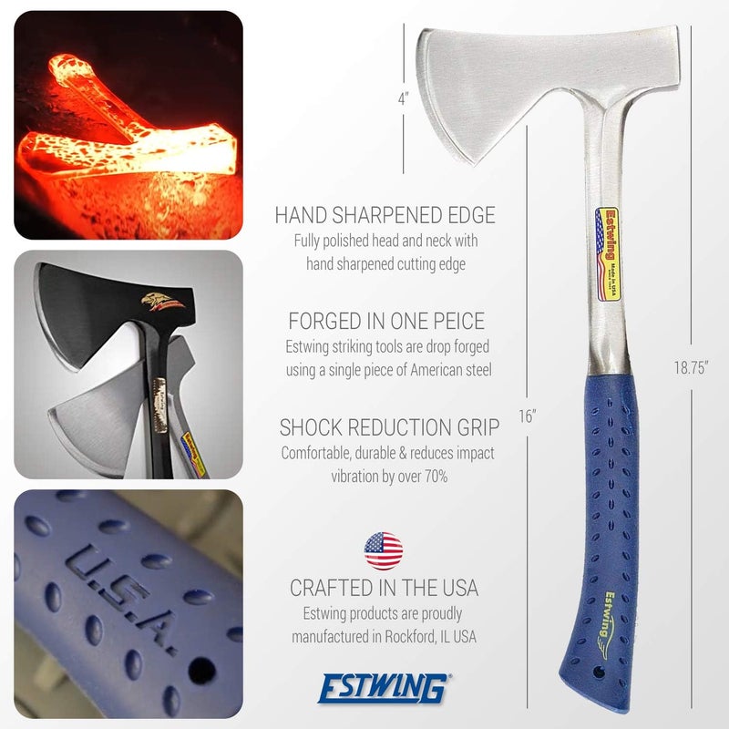 Estwing Camper's Axe - 16" Hatchet with Forged Steel Construction & Shock Reduction Grip - E44A - Image 2