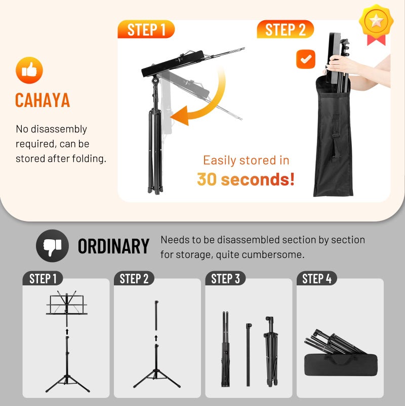 CAHAYA 2 in 1 Dual Use Extra Stable Reinforced Folding Sheet Music Stand & Desktop Book Stand Lightweight Portable Adjustable with Carrying Bag, Metal Music Stand with Music Sheet Clip Holder CY0204 - Image 3
