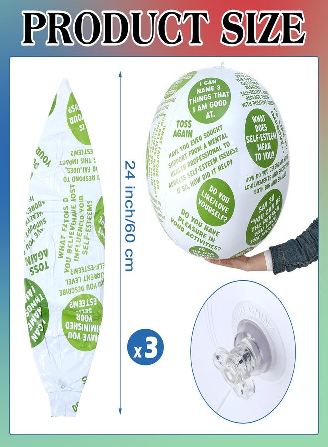 WinnerWhy 3 Pcs Coping Skills Balls 24 Inch How to Cope with Anxiety Depression Build Self Esteem for Adult Fun Group Therapy Games Activity for Teaching Learning Counseling Tool Beachball Inflatable - Image 2