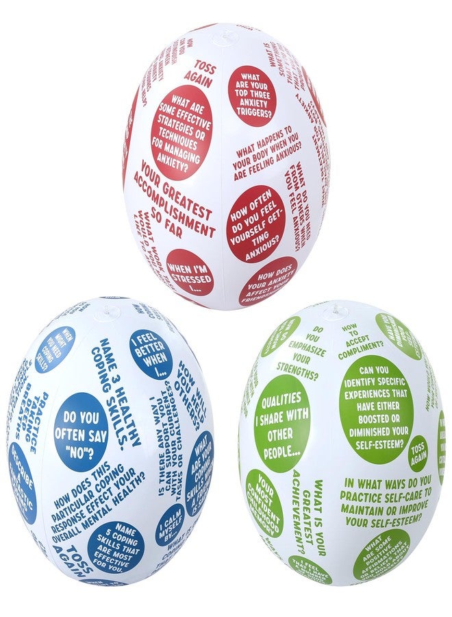 WinnerWhy 3 Pcs Coping Skills Balls 24 Inch How to Cope with Anxiety Depression Build Self Esteem for Adult Fun Group Therapy Games Activity for Teaching Learning Counseling Tool Beachball Inflatable - Image 1