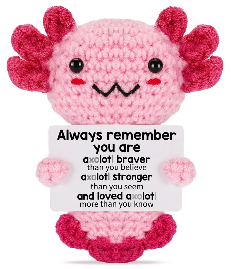 Weming Easter Basket Stuffers for Teen Girls Handmade Crochet Axolotl Emotional Support Plush Positive Gifts for Friend Women Coworker Trendy Desk Dcor - Image 2