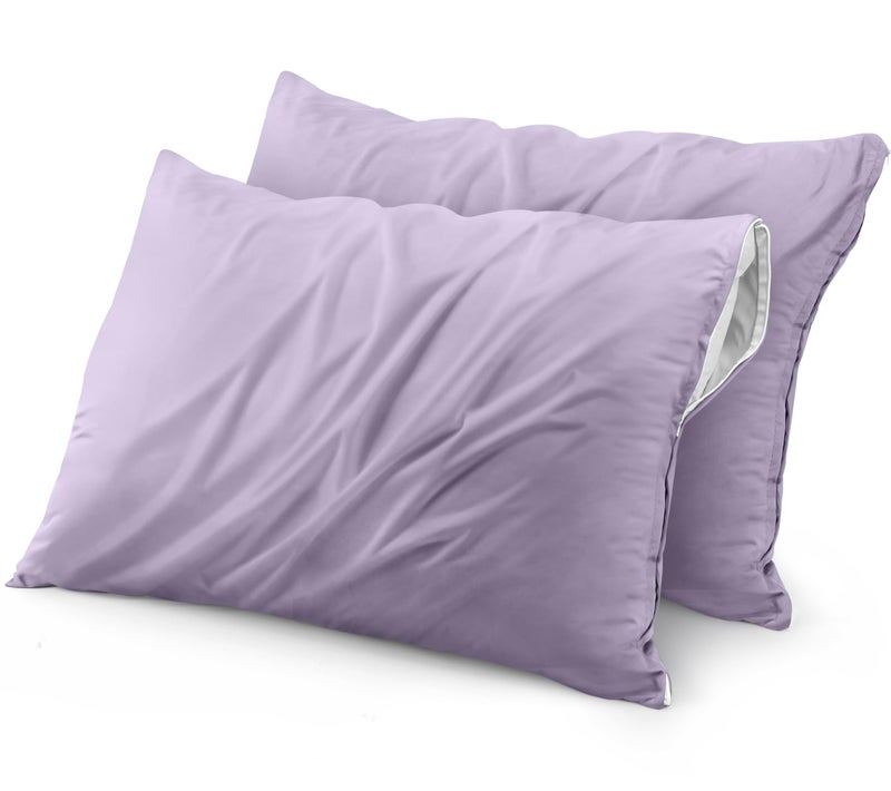 Utopia Bedding Waterproof Pillow Protector Zippered (2 Pack) Standard Lavender - Bed Bug Proof Pillow Encasement 20 x 26 Inches