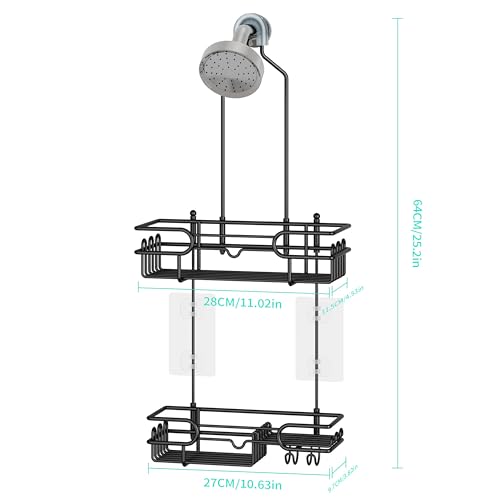 HapiRm Hanging Shower Caddy Organizer - Bathroom Organizer with 12 Hooks and Soap Holder, Rustproof Shower Shelf over Shower Head - Black - Image 5