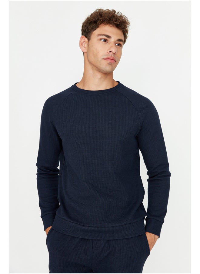 trendyol - Men's Navy Blue Regular Fit Waffle Knitted Pajamas Set - Image 1