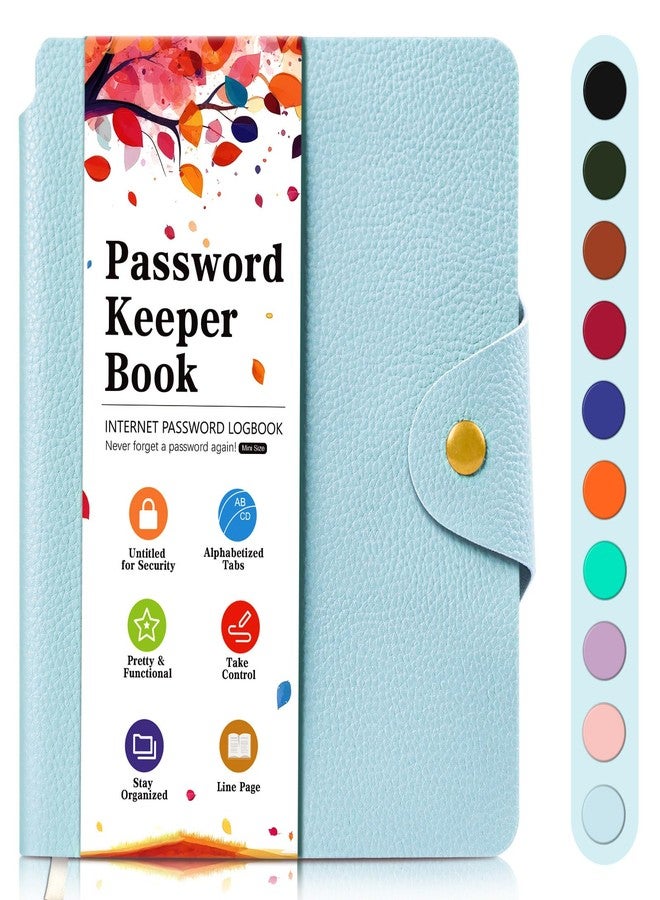 BLESWIN Password Book with Alphabetical Tabs, Elegant PU Leather Password Keeper Book, Small Password Notebook to Record Contacts, Special Days, Internet Setting, Light Blue - Image 1