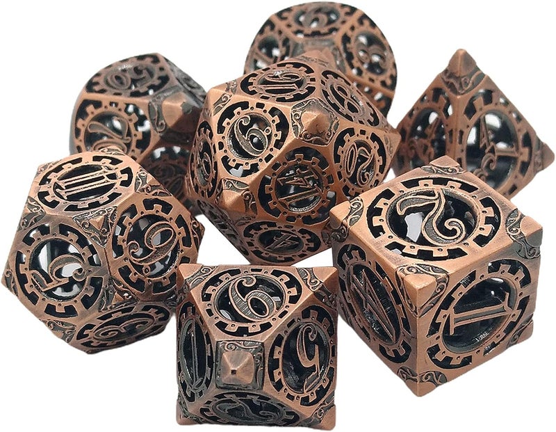 klarako 7Pcs Hollow Metal DND Game Dice Steampunk Gear Wheel for RPG MTG Table Games D&D Pathfinder Shadowrun and Math Teaching  Red Copper - Image 5