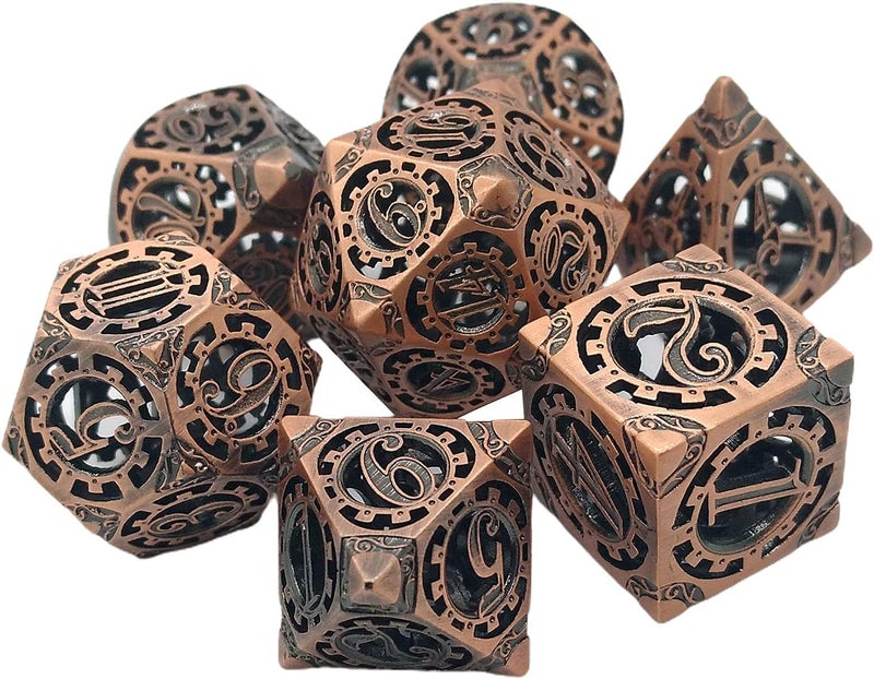 klarako 7Pcs Hollow Metal DND Game Dice Steampunk Gear Wheel for RPG MTG Table Games D&D Pathfinder Shadowrun and Math Teaching  Red Copper - Image 2