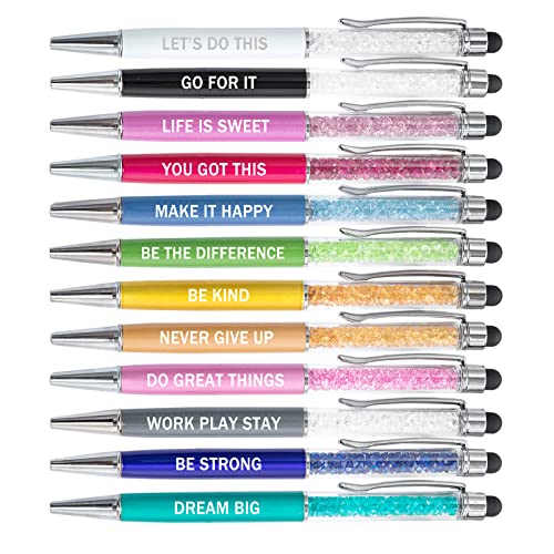 PASISIBICK 12 Pieces Crystal Stylus Employee Appreciation Pens, 2 in 1 Inspirational Greeting Motivational Ballpoint Pens for Christmas Appreciation Gift(12 Colors) - Image 1