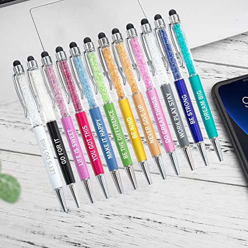 PASISIBICK 12 Pieces Crystal Stylus Employee Appreciation Pens, 2 in 1 Inspirational Greeting Motivational Ballpoint Pens for Christmas Appreciation Gift(12 Colors) - Image 2