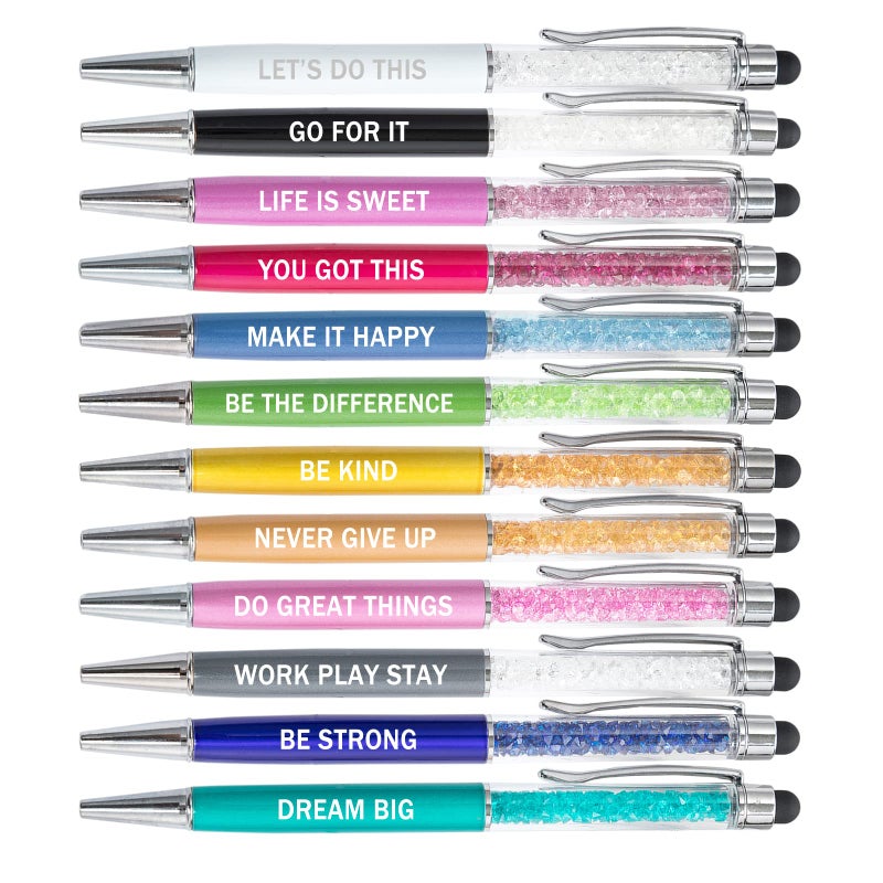 PASISIBICK 12 Pieces Crystal Stylus Employee Appreciation Pens, 2 in 1 Inspirational Greeting Motivational Ballpoint Pens for Christmas Appreciation Gift(12 Colors) - Image 5