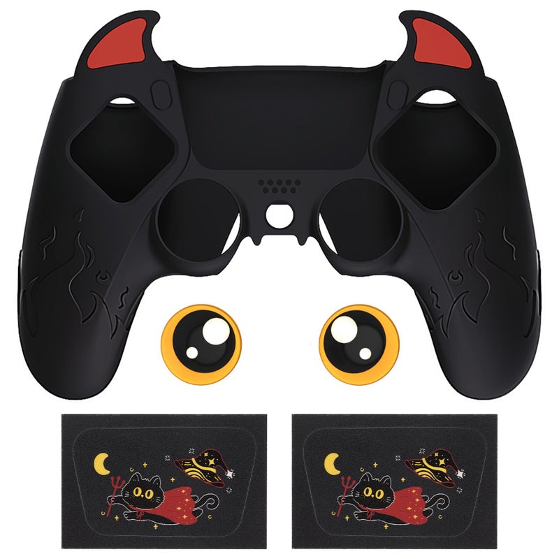 PlayVital Halloween Cute Demon Controller Silicone Case for ps5, Kawaii Controller Cover Gamepad Skin Protector for ps5 with Touch Pad Sticker & Thumb Grip Caps - Black - Image 2