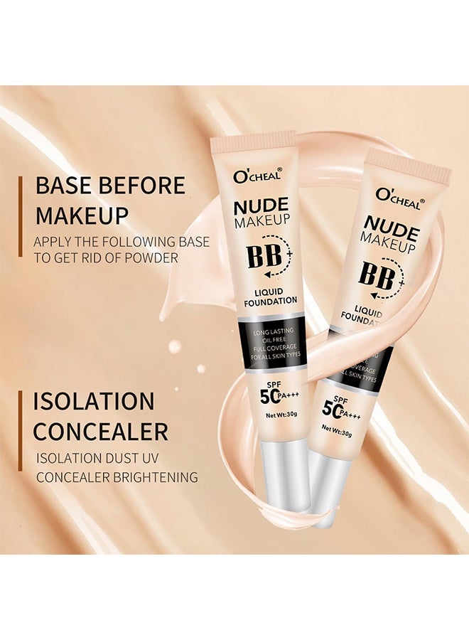 OCHEAL BB Liquid Foudation,BB Cream with SPF 50+++, Full Coverage Tinted Moisturizer with Buildable Concealer Powder Foundation, Oil-Free, Hydrating & Matte Finish | Vegan, Cruelty-Free, for All Skin Types - 02#Nature - Image 5