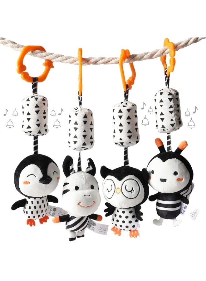 TUMAMA TUMAMA Black and White Baby Toys for 3 6 9 12 Months,Plush Hanging Rattles,Newborn Stroller Toys for Boys and Girls,4 Pack  - Image 3