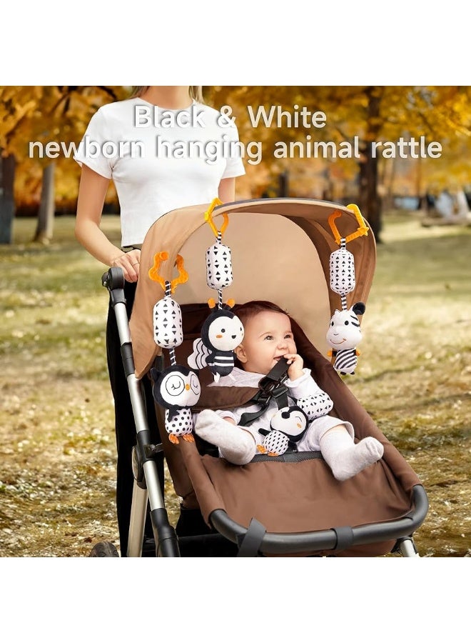 TUMAMA TUMAMA Black and White Baby Toys for 3 6 9 12 Months,Plush Hanging Rattles,Newborn Stroller Toys for Boys and Girls,4 Pack  - Image 4