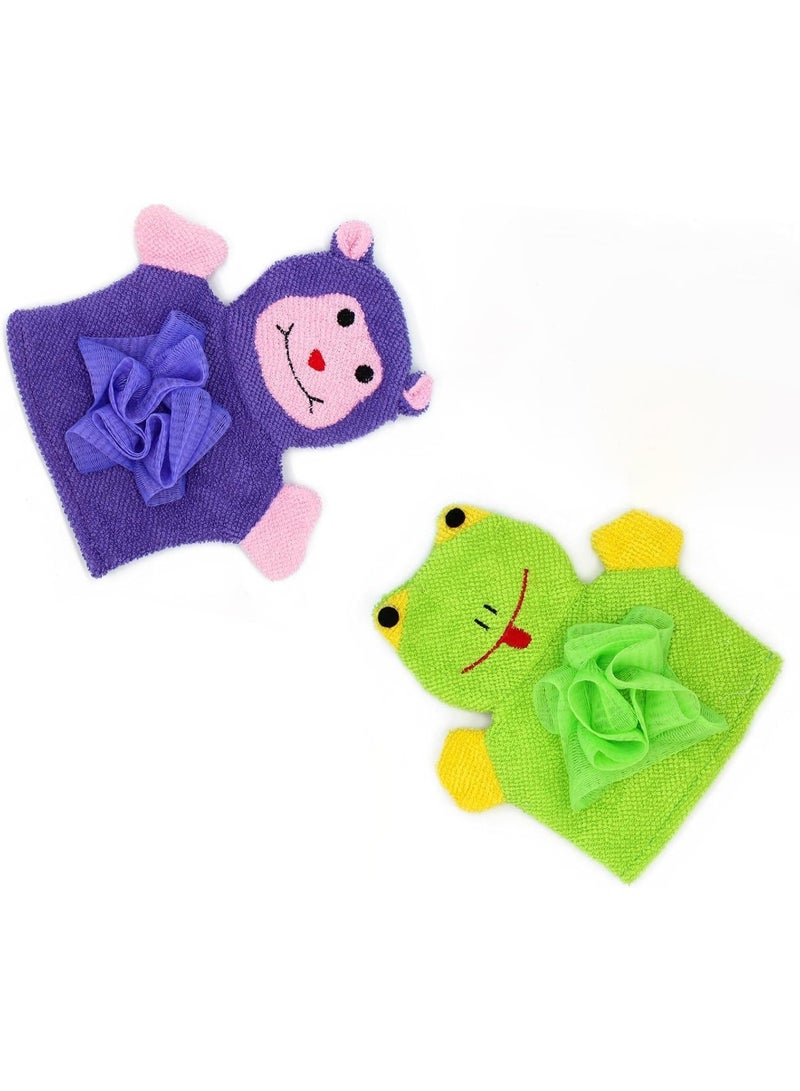 2 Pcs Bath Sponge Loofah for Kids, Children Shower Washing Exfoliating Gloves, Stay Clean Bath Towel, Cartoon Animal Shapes, Easy to Use, for Kitchen, Bathroom and Other Daily Life - Image 1