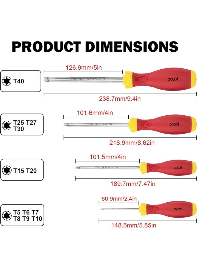 XOOL Torx Screwdriver Set, 12 in 1 Magnetic Torx Screwdrivers with T5 T6 T7 T8 T9 T10 T15 T20 T25 T27 T30 T40 Star Screwdrivers Set for Repair Domestic appliances, Furniture, Automobile - Image 3