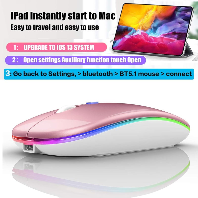 PEIBO Wireless Bluetooth Mouse, 7-Color LED, Built-in Battery, Ergonomic Design, Compatible with iPad, MacBook, Windows Laptops - Rose Gold - Image 4