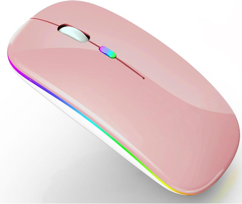 PEIBO Wireless Bluetooth Mouse, 7-Color LED, Built-in Battery, Ergonomic Design, Compatible with iPad, MacBook, Windows Laptops - Rose Gold - Image 1