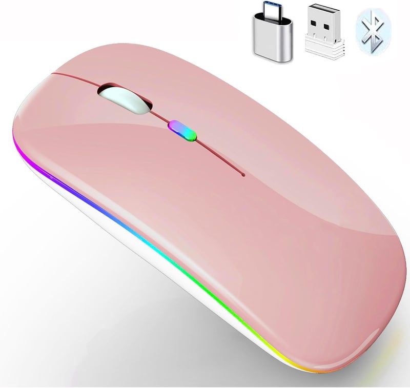 PEIBO Wireless Bluetooth Mouse, 7-Color LED, Built-in Battery, Ergonomic Design, Compatible with iPad, MacBook, Windows Laptops - Rose Gold - Image 2