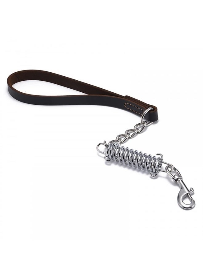DONGKER Dog Chain Lead, 21.6" Leather Short Dog Traffic Leash with Metal Alloy Hooks & Explosion-Proof Buffer Spring Design for Training Walking - Image 1