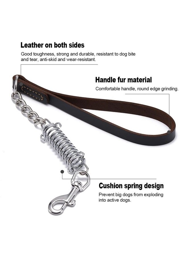 DONGKER Dog Chain Lead, 21.6" Leather Short Dog Traffic Leash with Metal Alloy Hooks & Explosion-Proof Buffer Spring Design for Training Walking - Image 2