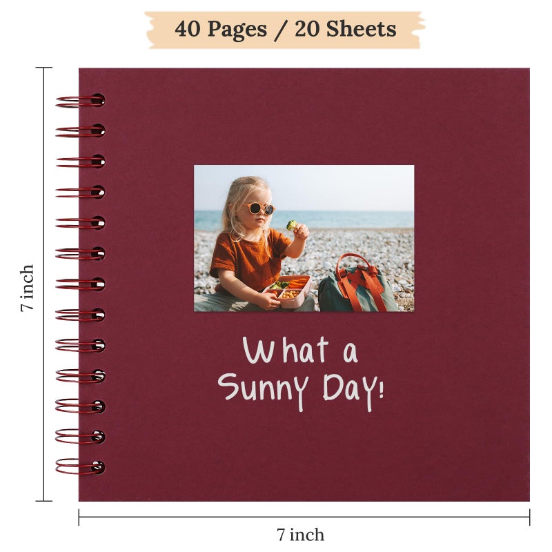 Hiwhy Scrapbook 7x7 Inch DIY Scrapbook Album Hardcover Kraft Paper Scrap Book Photo Albums 40 Pages Perfect for 4x6 / 5x7 Photos Memory Book for Family, Wedding - Image 2