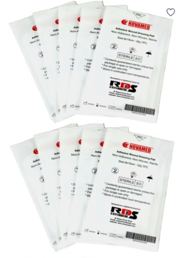 NOVAMED Adhesive Wound Dressing Pad 9x15cm – Pack of 10 Sterile Medical Pads