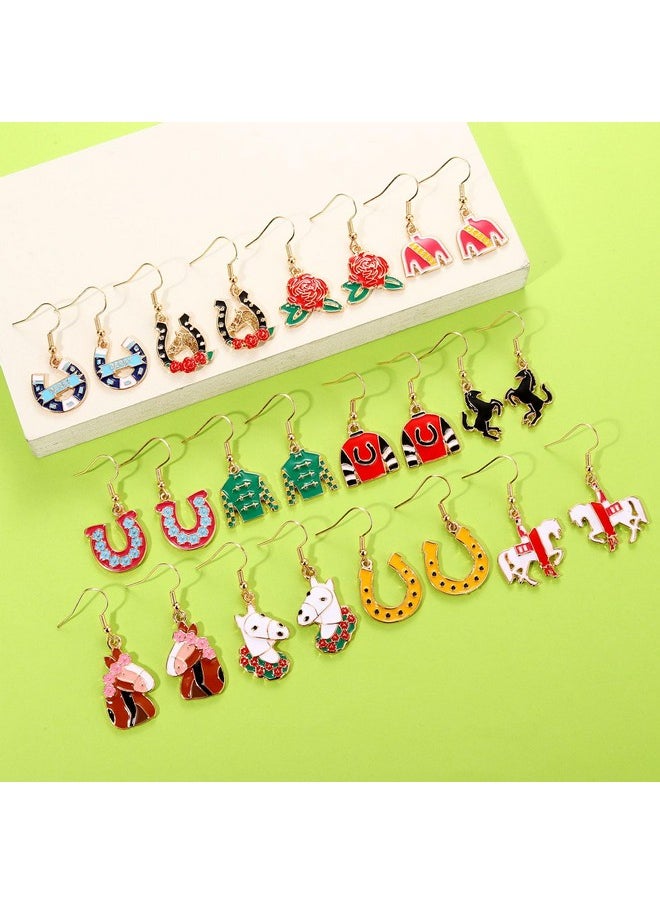 VOGUEKNOCK - Derby Earrings For Women Horse Riding Suit Horseshoes Drop Dangle Earrings Kentucky Derby Horse Racing Earrings Derby Day Accessories Outfit Jewelry Gifts 12 Pairs - Image 1