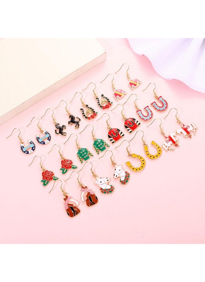 VOGUEKNOCK - Derby Earrings For Women Horse Riding Suit Horseshoes Drop Dangle Earrings Kentucky Derby Horse Racing Earrings Derby Day Accessories Outfit Jewelry Gifts 12 Pairs - Image 1