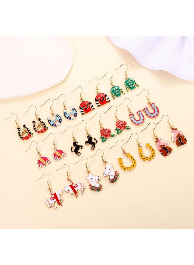 VOGUEKNOCK - Derby Earrings For Women Horse Riding Suit Horseshoes Drop Dangle Earrings Kentucky Derby Horse Racing Earrings Derby Day Accessories Outfit Jewelry Gifts 12 Pairs - Image 1