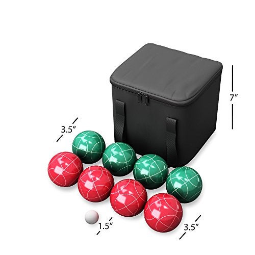 Hey Play Bocce Ball Set - Lawn Game for Backyard, Beach, or Wedding - Includes Red and Green Bocce Balls, Pallino, and Carrying Case by Trademark Games - Image 2