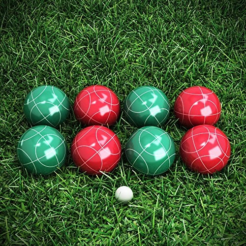 Hey Play Bocce Ball Set - Lawn Game for Backyard, Beach, or Wedding - Includes Red and Green Bocce Balls, Pallino, and Carrying Case by Trademark Games - Image 4
