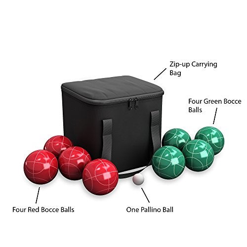 Hey Play Bocce Ball Set - Lawn Game for Backyard, Beach, or Wedding - Includes Red and Green Bocce Balls, Pallino, and Carrying Case by Trademark Games - Image 3
