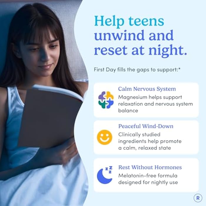 First Day Teens’ Nighttime Reset Calming Magnesium Gummies – Sleep Aid Supports Peaceful Rest, Balanced Mood & Energy – Supplement with Magnesium Citrate, Affron & No Melatonin – 30-Day Supply - Image 2