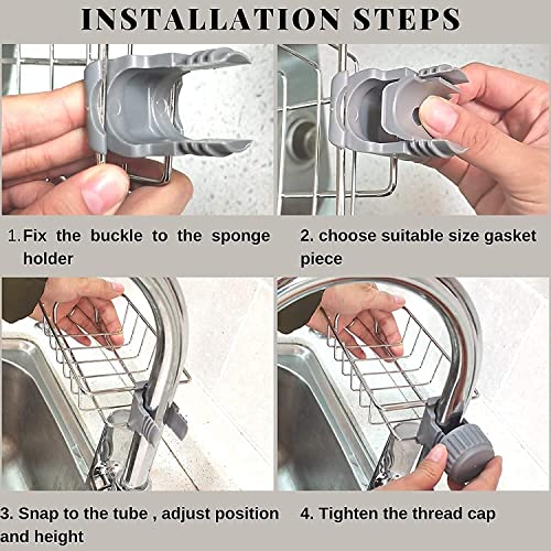VYOOx Kitchen Sink Faucet Sponge Holder Caddy Organizer Over, Stainless Steel Heavy Duty Thickening Hanging Drain Rack for scrubbers, soap, Bathroom, Detachable no Suction Cup Bathroom soap Holder - Image 3