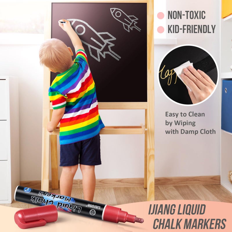 IJIANG Liquid Chalk Markers - Metallic 8Colors, Chalk Markers - 6mm Reversible Tip for Glass, Window, Cars, Chalkboard, Whiteboard, Blackboard Signs - Image 4