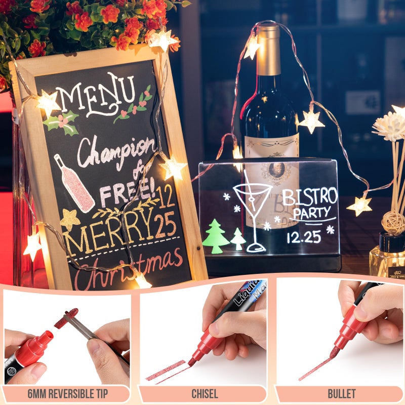 IJIANG Liquid Chalk Markers - Metallic 8Colors, Chalk Markers - 6mm Reversible Tip for Glass, Window, Cars, Chalkboard, Whiteboard, Blackboard Signs - Image 3