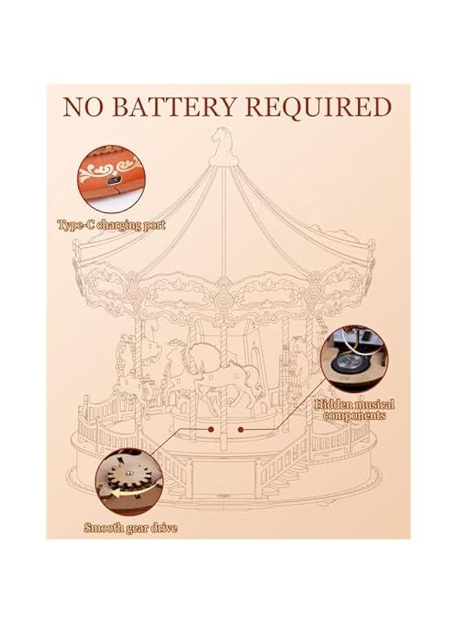 Wooden 3D Puzzles for Adults, DIY Carousel Music Box with Chaser Lights 11.6 Model Building Kit, Construction Project Craft Kits for Adults Hobby Home Decor Chiristmas Gifts for Boys Girls - Image 4