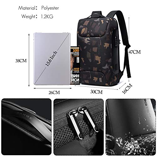 FANDARE Laptop Backpack Business Anti-Theft Daypacks Travel Large Backpack with USB Charging Port Waterproof Computer Bag for Women & Men Fits 15.6 Inch Notebook Camo - Image 3