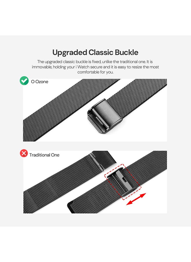 O Ozone - Slim Milanese Straps For Apple Watch 38mm 40mm 41mm 42mm, Stainless Steel Replacement Band for iWatch Series 10 9 8 7 6 5 4 3 2 1 SE Women- Black - Image 1