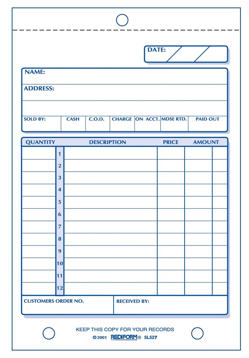 REDIFORM Sales Order Book, Carbonless, 2 Part, 4.25" x 6.375", 50 Forms (5L527)
