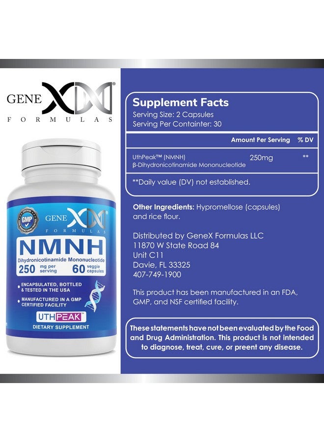 Genex Formulas 250mg NMNH (60 Capsules - 30 Servings) | Uthpeak™ NMNH (Dihydronicotinamide Mononucleotide) NAD+ Precursor for Healthy Aging - Non-GMO, Gluten-Free, Vegetarian - Image 1