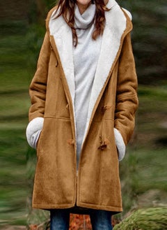 Women's Casual Fashion Loose Solid Color Hat Plus Fleece Collar Pocket Jacket Winter