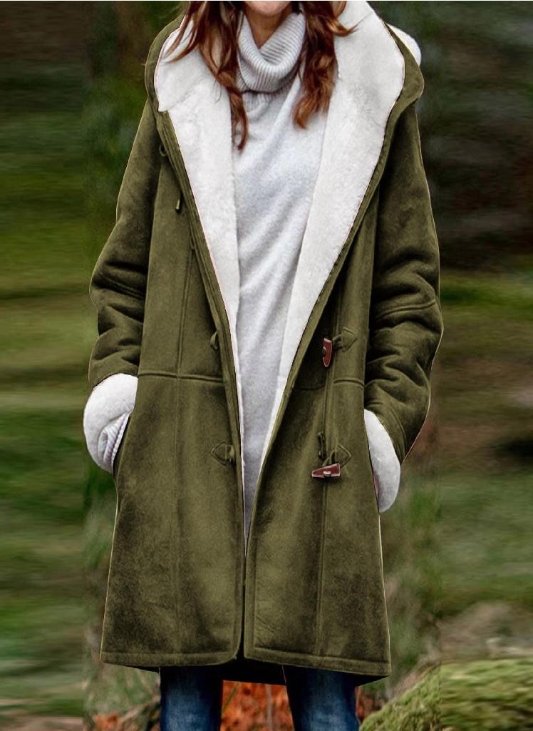 Eckek - Women's Casual Fashion Loose Solid Color Hat Plus Fleece Collar Pocket Jacket Winter - Image 1